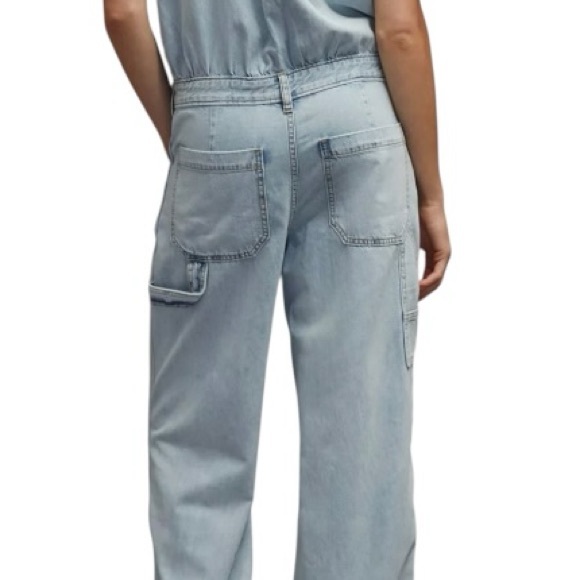Pilcro Slouchy Denim Jumpsuit Light Wash Straight Leg Distressed - Picture 5 of 7